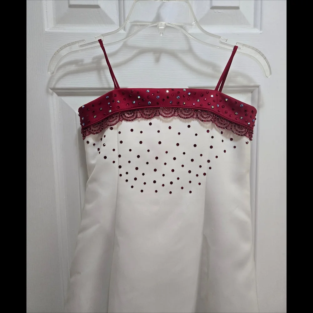 David's Bridal Ivory Red Gown Formal Swarovski Crystal Kids Girls Size 6 EUC - Picture 3 of 7